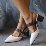 Pumps für Damen mit Slingback-Verschluss, Blockabsatz und spitzer Zehenpartie – Weiß