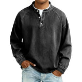 Pedro | Herren Langarmshirt Vintage Knöpfe – Vintage Herrenhemd Langarm 2026 – Schwarz