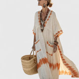 Alina | Damen Boho Taschen Maxi Kleid – Orange