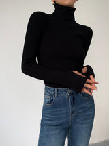 Victoria | Leichter Und Feingerippter Damen-Rollkragenpullover – Schwarz