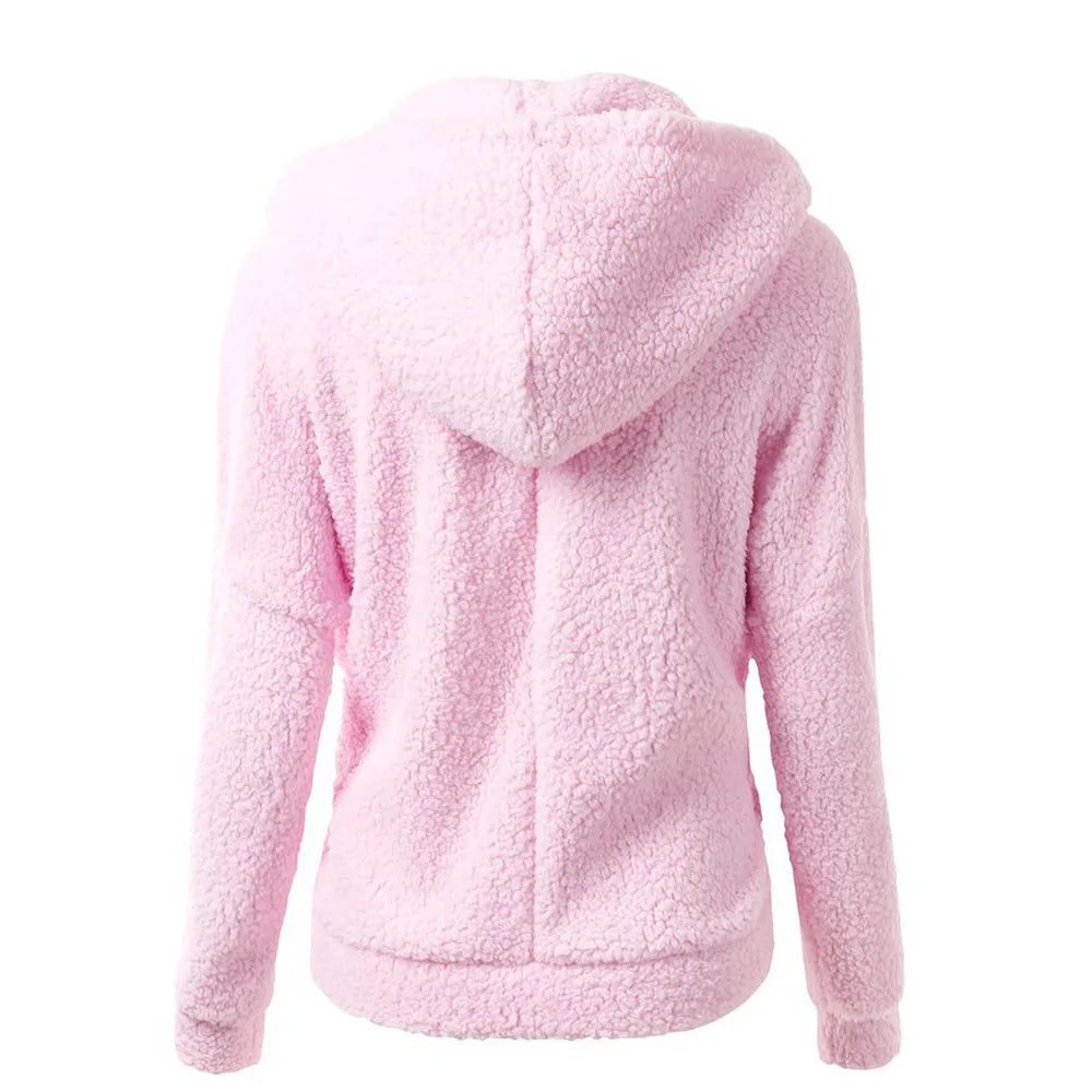 Eleganter Warmer Kapuzenpullover aus Teddy-Fleece mit Reissverschluss für Damen | Ideal für den Winter