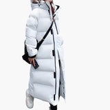 Doris | Damen Langer Kapuzen Puffer Winter Warm Mantel – Weiß