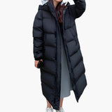 Doris | Damen Langer Kapuzen Puffer Winter Warm Mantel – Schwarz