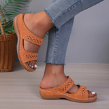 Damensandalen aus veganem Leder mit Klettverschluss – Orange