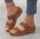 Damensandalen aus veganem Leder mit Klettverschluss – Dunkelbraun