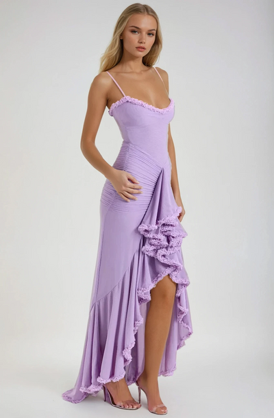 Damen Elegantes Rüschensaum Hochzeitsgast Kleid | Maxi