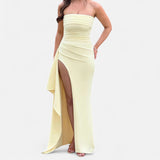 Strapless-Abendkleid für Damen mit Schlitz – Gelb