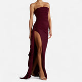 Strapless-Abendkleid für Damen mit Schlitz – Bordeaux