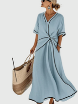 Bianca | Damen Drapiertes Küsten Maxikleid – Drapiertes Maxi Küste Sommer 2026 – Hellblau
