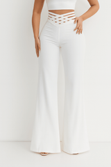 Schlaghose Damen | Hoher Bund & Cut-out Taillen-Detail – Weiß
