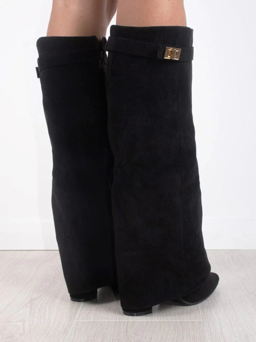 Schwarze Stiefel Damen mit Eleganten Goldakzenten