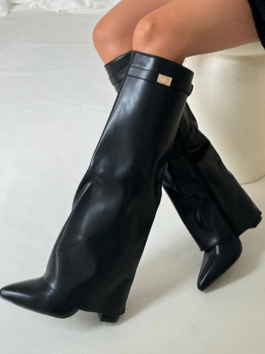 Schwarze Stiefel Damen mit Eleganten Goldakzenten