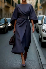 Jessaria - Leichtes Kleid mit Puffärmeln – Petrol Blau