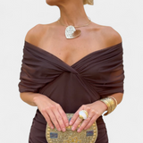 Damen-Maxikleid mit V-Ausschnitt und Blumenmuster – Braun