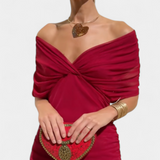 Damen-Maxikleid mit V-Ausschnitt und Blumenmuster – Rot