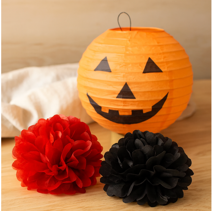 ShadowGlow Halloween Papierlaternen Set – 13 Stück Kürbis & Blumenball Deko