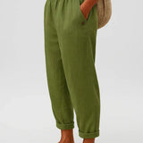 Romina™ Zeitlose Leinenhose | Leinen-Baumwolle Damenhose – Olivgrün