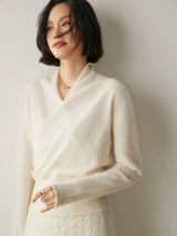 Laura | Damen Eleganter Wickelpullover Mit Überkreuztem Design – Elfenbein