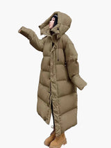 Daniela | Damen Oversized Langer Kapuzen Winter Puffer Mantel – Grün