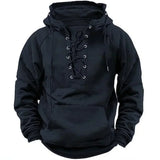 Bervin - Schwerer Hoodie mit Schnürung – Schwarz
