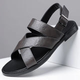 Max | Klassische Ledersandalen Herren Chic – Grau
