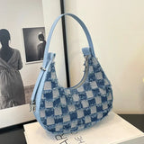 Adriana -  Karierte strukturierte Handtasche – Blau