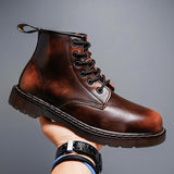 Felix | Vintage Echtlederstiefel Mit Schnürung Für Herren – Glutbraun
