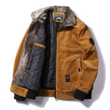 Herren Bomberjacke mit Plüschkragen und Taschen – Khaki