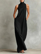 Orietta - Ärmelloses Maxikleid mit hohem Kragen – Obsidian Schwarz