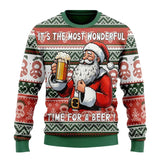 Karl | Herren Lustiger Bier-Weihnachtspullover – Mehrfarbig / Weihnachtsmann Druck