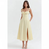 Linsay Blumenkleid – Midi-Kleid mit Korsett & Seitenschlitz – Gelbes Linsay