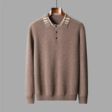 Edith | Herren Winter Klassischer Strick-Polopullover – Braun