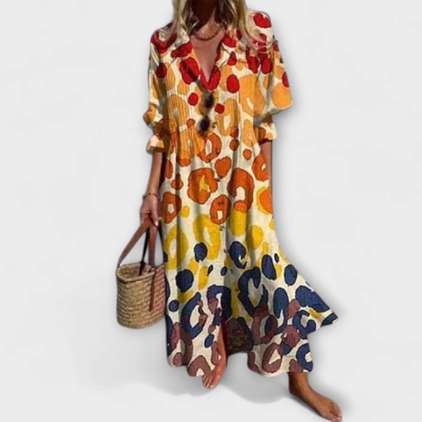 Lila - Figurbetontes Maxikleid mit Bauchbedeckung" can be rewritten as:

"Lila - Figurbetontes Maxikleid mit Bauchbedeckendem Design