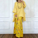 Attaly | Baumwoll-Leinen-Set mit Oversize-Bluse und Palazzohose – Gelb