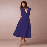 Bettina | Damen Elegantes Fließendes Midi Kleid – Marineblau