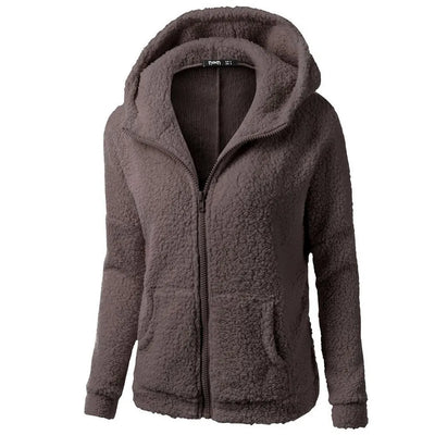 Eleganter Warmer Kapuzenpullover aus Teddy-Fleece mit Reissverschluss für Damen | Ideal für den Winter