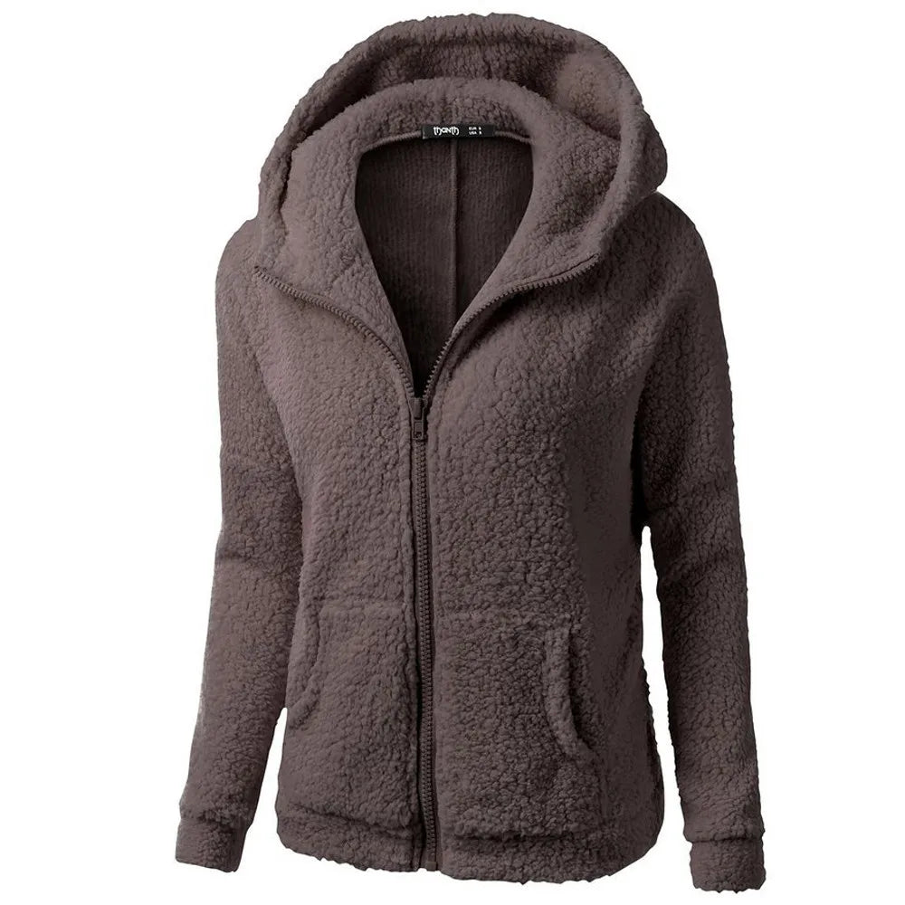 Eleganter Warmer Kapuzenpullover aus Teddy-Fleece mit Reissverschluss für Damen | Ideal für den Winter