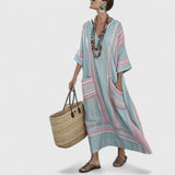 Alina | Damen Boho Taschen Maxi Kleid – Rosa Grün
