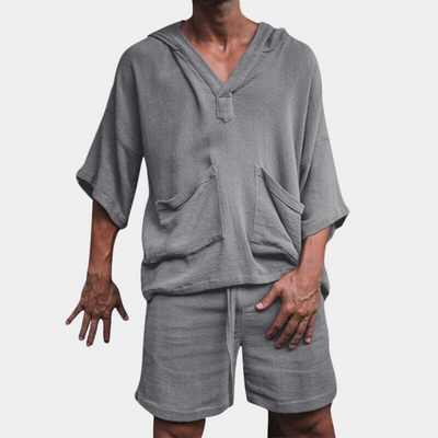 Shorts und Hoodie Set - Loose Fit - Boho - Zweiteiliges Set - Herrenbekleidung