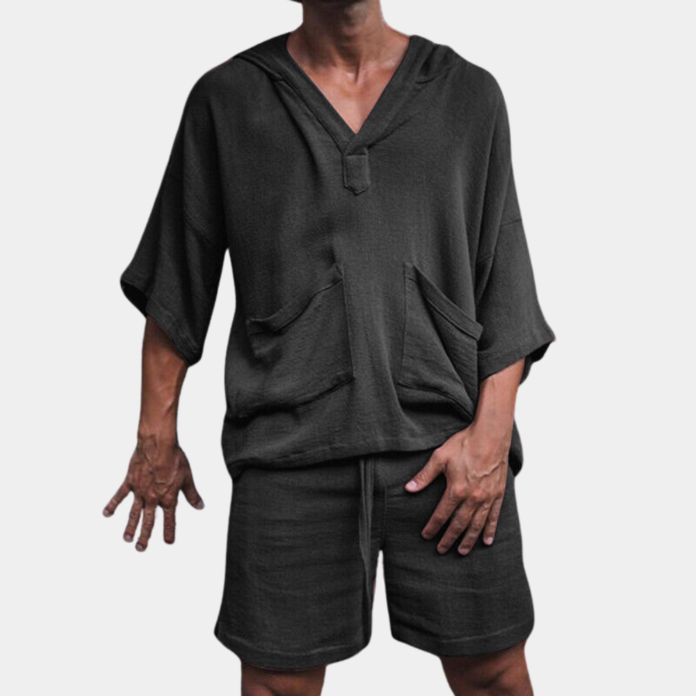 Shorts und Hoodie Set - Loose Fit - Boho - Zweiteiliges Set - Herrenbekleidung