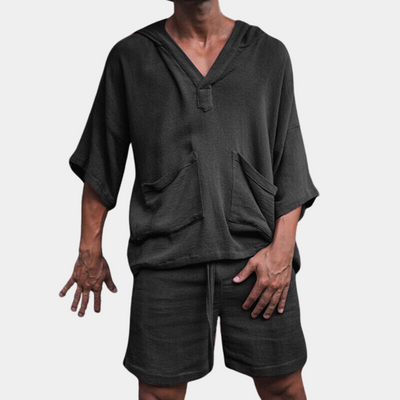 Shorts und Hoodie Set - Loose Fit - Boho - Zweiteiliges Set - Herrenbekleidung