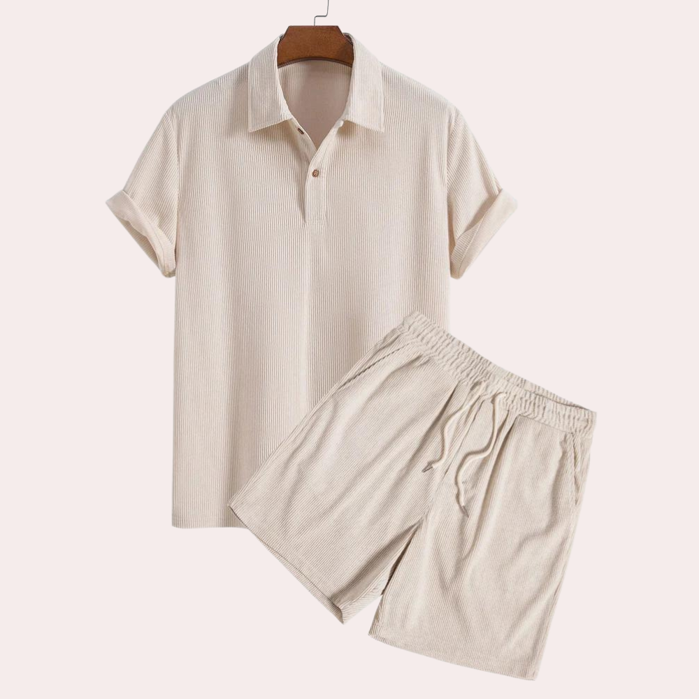 Shorts und Shirt Set - Kord - Polo T-Shirt - Zweiteiliges Set - Herren Sommer Set