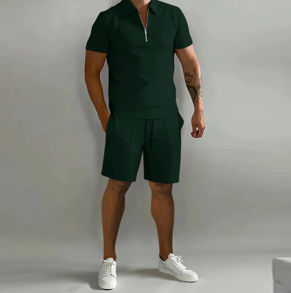 Shorts und Shirt Set | Quarter Zip | Kurzarm | Zweiteiliges Set | Herren Sommerkleidung
