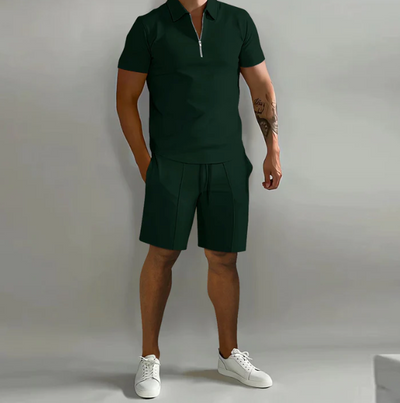 Shorts und Shirt Set | Quarter Zip | Kurzarm | Zweiteiliges Set | Herren Sommerkleidung