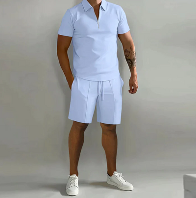 Shorts und Shirt Set | Quarter Zip | Kurzarm | Zweiteiliges Set | Herren Sommerkleidung