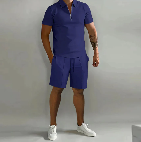 Shorts und Shirt Set | Quarter Zip | Kurzarm | Zweiteiliges Set | Herren Sommerkleidung