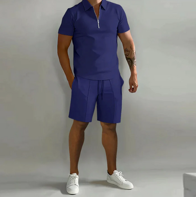 Shorts und Shirt Set | Quarter Zip | Kurzarm | Zweiteiliges Set | Herren Sommerkleidung
