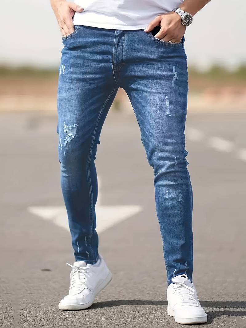 Skinny Jeans – Blau – Schmaler Schnitt – Zerrissene Jeans – Herrenjeans