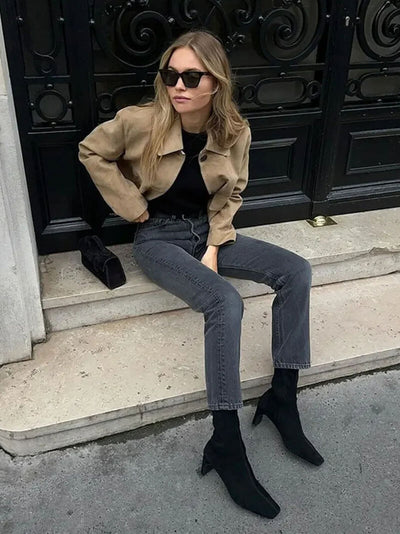 Damen Wildlederjacke – Klassische Kurzjacke mit Taschen