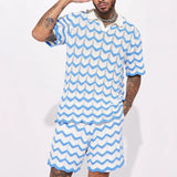Sommer Set Herren | Polo & Shorts im Wellen-Design – Blau